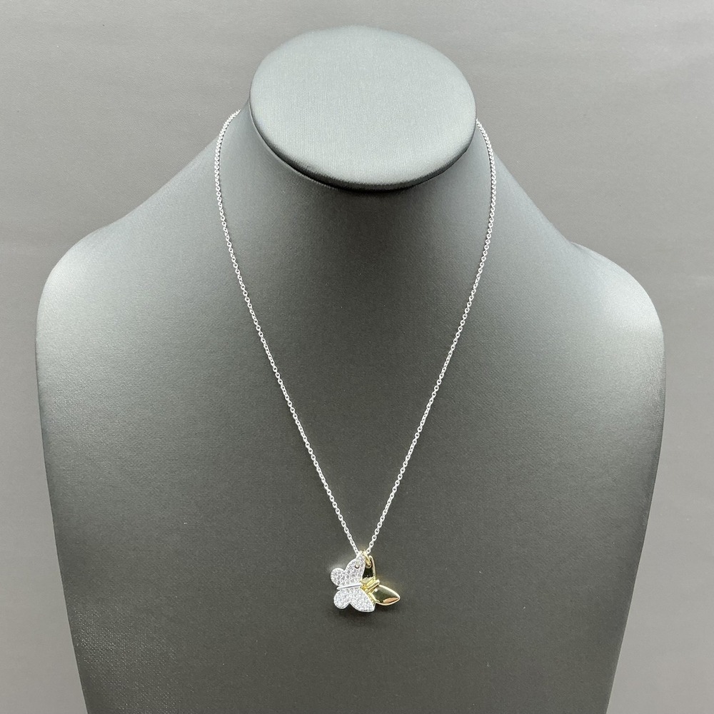 Necklace Silver Tone Butterfly Charm Pendant Two Tone Womens Jewelry Adjustable